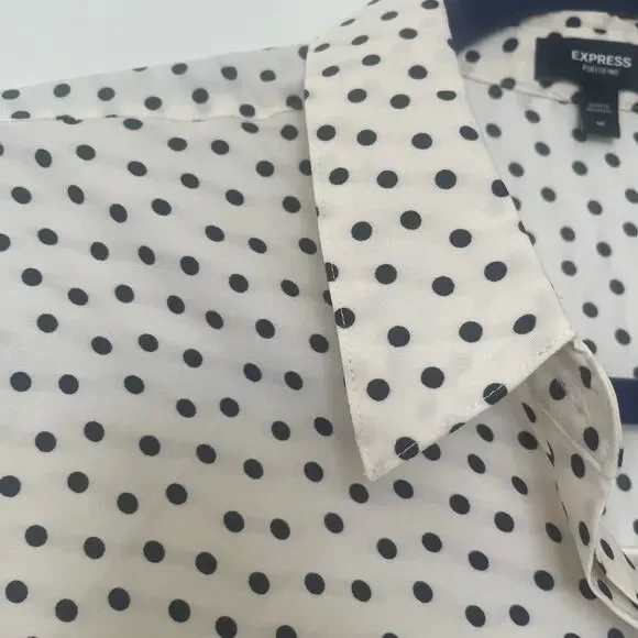 Express Portofino Georgette Polka Dot  Button-Down Long Sleeve Shirt sz M - Picture 4 of 15